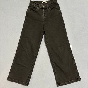 Levi's Mile High Cropped Wide Leg Jeans Button Fly Black Women's Size 24